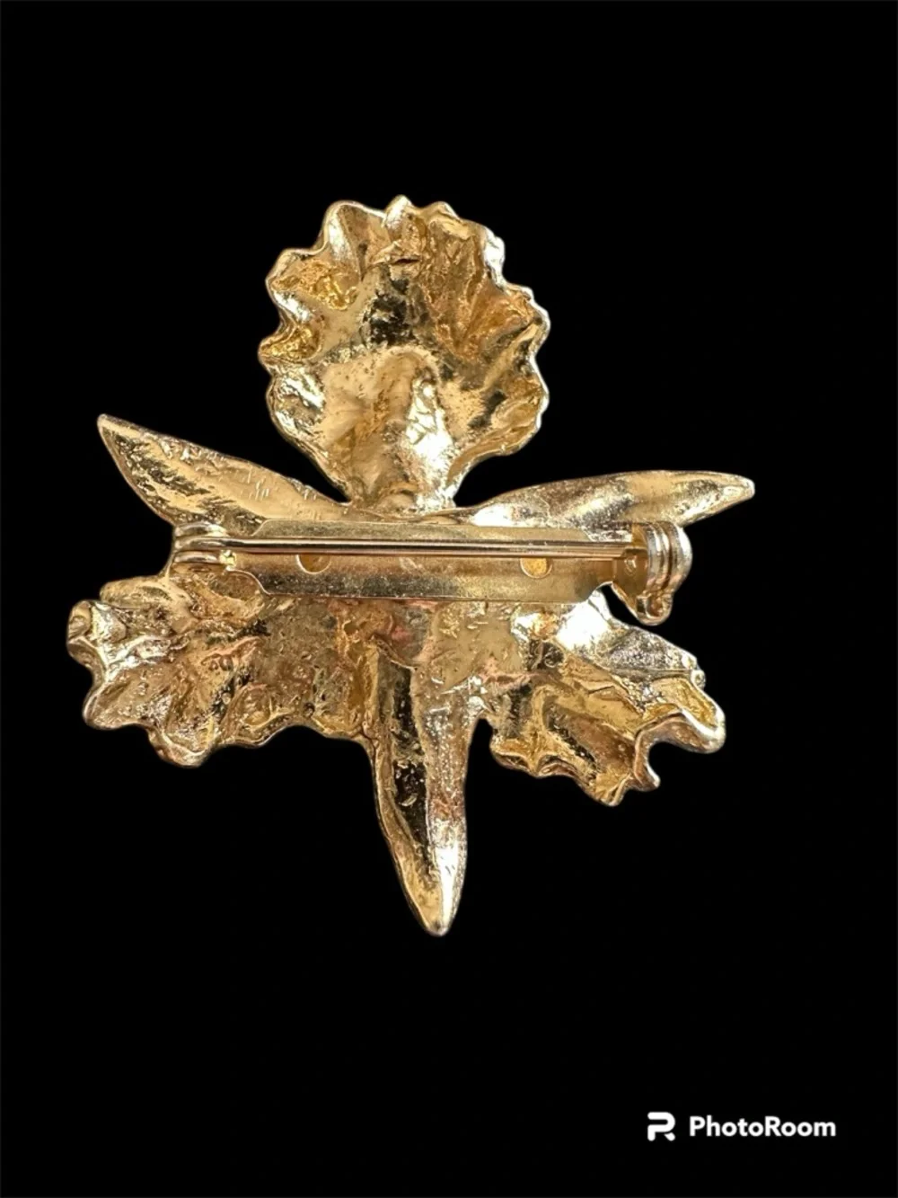 Gold-Tone Floral Brooch with Peach and Green Accents